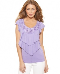Swingy tiers of fabric and a row of fabric rosettes makes AGB's top feel feminine and just right for spring!