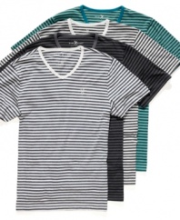 Get in line with sleek casual style wearing one of these v-neck t-shirts from Marc Ecko Cut & Sew.
