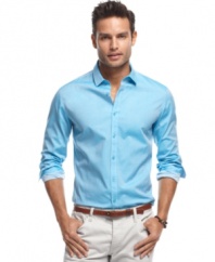 Get an edge. This shirt from INC International Concepts take a classic shirt and adds modern details like shoulder piping and epaulets for a sleek, hip look.