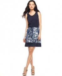 Mixed fabrics lend the look of separates to this great dress from DKNY Jeans.