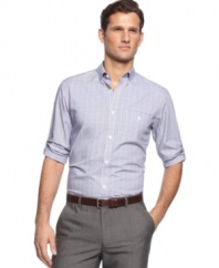 Roll up your sleeves; it's time to get to work looking good at work and beyond with this plaid shirt from Calvin Klein.