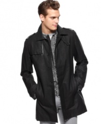 Refine your layers with this trench coat complete with a sophisticated leather detailed trim.