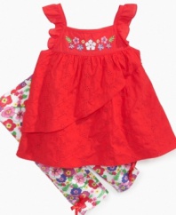 Everyone will have their eyes on her in this bright and cheery eyelet tank and legging set from Kids Headquarters.