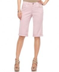 Say bye-bye to boring blues in these cuffed Bermuda shorts in a chic pink wash from DKNY Jeans. Try them with a breezy peasant top or A-line tank top!