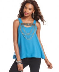 Hardware rhinestones and chains rock out this Andrew Charles A-line top, perfect for a hot night out!