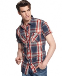 Get set for warm weather style with this plaid shirt from INC International Concepts.
