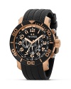 Rose gold accents lend luxe shine to this sporty Grandeur Diver watch with three-eye functionality from TW Steel.