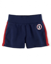 This preppy short from the Official Outfitter of the 2012 United States Olympic Team features a signature Ralph Lauren pony emblem and side-seam stripes.