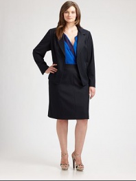 Inspired by the classic menswear staple, this jacket is decidedly feminine with a sleek silhouette and well-placed seams to perfectly complement your shape.Notched collarLong sleevesButton closureWelt pockets Back ventsFully linedAbout 26 from shoulder to hem75% polyester/20% viscose/5% rayonDry cleanImported