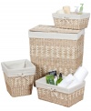 These earthy accents bring organization & understated style into your space to clean up the way you sort and store your laundry, bath-time essentials and more. Including a hamper, waste basket, medium storage basket & large storage basket, this set features a contrasting weave design in an all-natural color scheme.