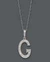 Spell it out in sparkle! This personalized initial charm necklace makes the perfect gift for Gabrielle or Gail. Features sparkling, round-cut diamond accents. Setting and chain crafted in 14k white gold. Approximate length: 18 inches. Approximate drop: 1/2 inch.