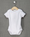 A tonal cross adorns this soft cotton bodysuit that's just perfect for his or her big day.