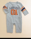 A charming romper with a football motif in cozy cotton for your little all star.CrewneckLong sleevesShoulder snapsBottom snapsCottonMachine washImported Please note: Number of snaps may vary depending on size ordered. 