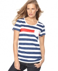 A bright new way to wear stripes, from Style&co. A single line of bold, contrasting color creates a graphic look.