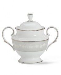 A sweet sensation for your table. This essential sugar bowl is crafted in bone china with a delicate floral design with textured white beads and elegant platinum trim. From Lenox's dinnerware and dishes collection. Qualifies for Rebate