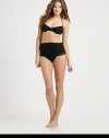 A glamorous lace swim style that exudes retro appeal, thanks to its high-waist, ruched design. This bottom also offers a flawless fit, thanks to the right amount of stretch.High-waist designStretch comfortAllover laceFully lined49% nylon/40% spandex/11% polyesterHand washImported of domestic fabric Please note: Bikini top sold separately. 