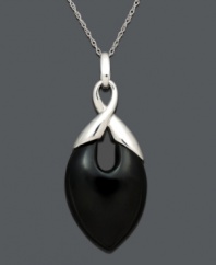Decorate your neckline in ornate design. This sleek pendant features a black onyx drop (9-25 mm) with a sterling silver crisscross setting and chain. Approximate length: 18 inches. Approximate drop: 1-3/4 inches.