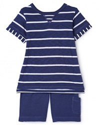Stripes and solids in a fine cotton slub make a swell addition to your little guy's playtime wardrobe.