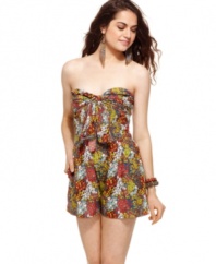 Rock carefree, beach-betty style in this romper from American Rag: the perfect union of colorful print and sweet details!