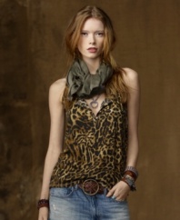 An ode to boho chic in a flowing silhouette, Denim & Supply Ralph Lauren's sleeveless cotton jersey henley answers the call of the wild with its fierce leopard print.