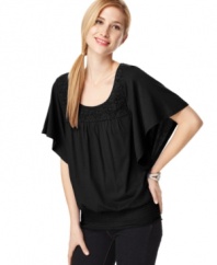 Infuse dramatic flair to your casual lineup with Style&co.'s butterfly sleeve plus size top, accented by lace trim.
