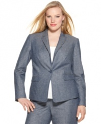 Add instant sophistication to your career style with Calvin Klein's one-button plus size jacket-- snag a suit with the matching pants!