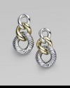 Smooth and cabled, silver and gold come together in chunky link earrings that are both modern and classic. Sterling silver and 18k yellow gold Drop, about 1 Post back Made in Italy