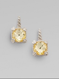 From the Linen Collection. A small cushion-cut canary crystal shimmers in a sterling silver setting, accented by white sapphires.Canary crystalWhite sapphireSterling silverLength, about ¾Ear wireImported
