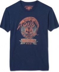 Gritty rock and roll. Spin a few new tracks this weekend in this casual tee from Lucky Brand Jeans.