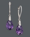 Add eye-popping color to your evening wear. These glamorous drop earrings feature a faceted pear-cut amethyst (5-9/10 ct. t.w.) and a dusting of diamond accents. Crafted in 14k gold. Approximate drop: 1-1/4 inches.