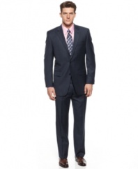 From the interview to the sales call to the corner office, this sleek navy suit from Michael Kors makes a smart addition to any modern guy's fast-paced career.