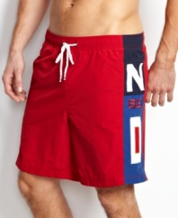 Ready for the surf? These swim trunks from Nautica will have you riding the waves in style.