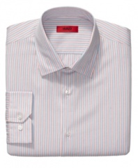 Crafted with a cool, clean stripe, this Hugo Boss slim-fit shirt easily sets itself apart.