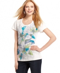 An artsy floral graphic is accentuated by rhinestone accents in this tee from Style&co. Sport. It's high style at a low price, too!