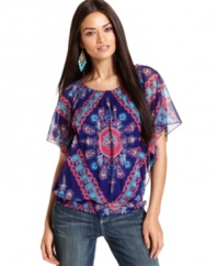 A bold print on a peasant-style blouse gives this petite INC top stylish flair. Pair with your favorite jeans and dangly accessories and voila -- a trendy outfit is born!