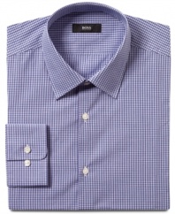 A small, simple check makes this slim-fit Hugo Boss shirt a crisp alternative to a simple solid for every day.