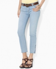 An essential denim jean features a slim, straight leg and zippers at the ankle for a modern look, from Lauren Jeans Co.