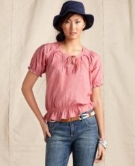 Top off your favorite jeans with Tommy Hilfiger's easy peasant top, made from crisp cotton.