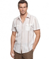 These vertical stripes give this short-sleeved shirt from Perry Elli top-to-bottom style.