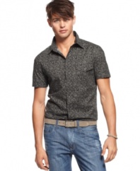 Time for a change? A paisley pattern makes this short-sleeved shirt from Kenneth Cole Reaction a stylish summer staple.