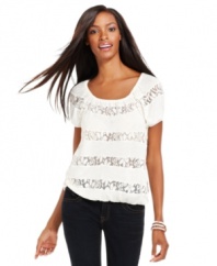 Lacy stripes' elevate INC's pretty peasant top -- try it with jeans or go fancier and pair it with a flirty skirt!