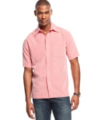 Keep your weekend wear on the preppy side with this plaid shirt from Izod.
