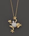 Diamond pavé-set frog pendant necklace in yellow gold.