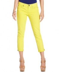 Infuse a shot of color into your summer wardrobe with these brightly hued jeans from Calvin Klein Jeans, featuring a flattering cropped fit and a skinny leg.