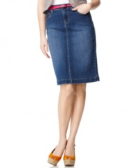 Trade in your jeans for a new, spring-staple: Style&co.'s denim skirt! The tummy control panel ensures a smooth, lean silhouette!