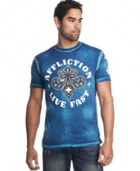 Support the need for speed. This Live Fast t-shirt from Affliction is a quick summer style fix.