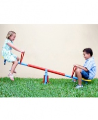 Get 'em out of their seats! Kids will love to play outside on this Pure Fun see-saw that not only goes up and down but swivels 360º too! Features such as the adjustable steel frame and easy-grip handles make this sturdy toy a favorite of both kids and parents.