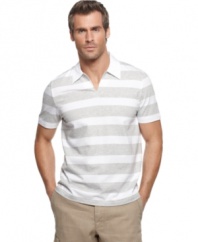 Get your style lined up with this horizontal striped polo shirt from Perry Ellis.