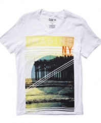 Bring California cool to your casual style with this Sunset Beach v-neck t-shirt from Bar III.