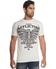 Talk is cheep. Give your style a voice with this bold bird graphic t-shirt from Affliction.